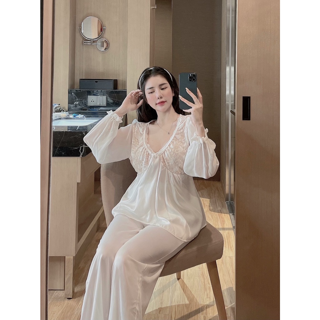 Đồ bộ nữ mặc nhà tiểu thư, đồ ngủ nữ lụa satin, hàng xưởng thiết kế may đo