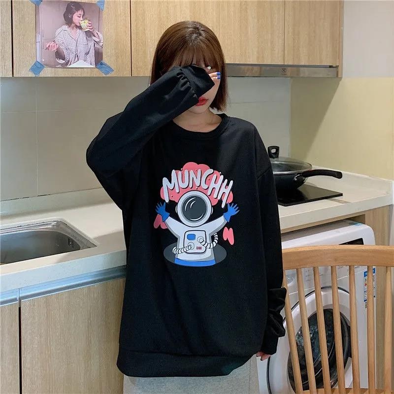 ZHELIHANGFEI Áo Thun Sweater Dáng Rộng In Hình Phi Hành Gia Dễ Phối Đồ