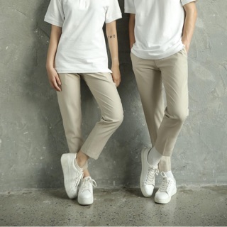 Quần Baggy vải kaki nam cạp thường ESSENCE form slim màu be