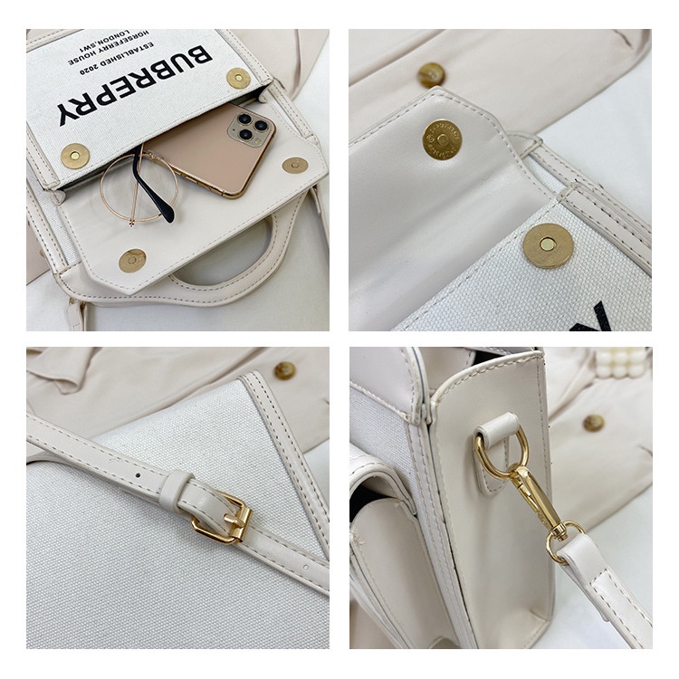 Túi Đeo Chéo Vải Canvas Phối Màu Tương Phản Phong Cách Mới Cho Nữ