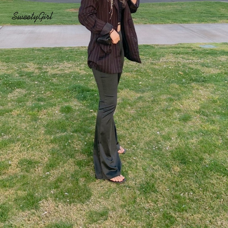 Quần Ống Loe Màu Trơn Thời Trang Cho Nữ