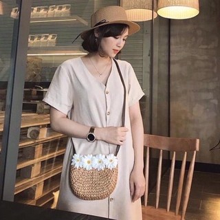 Túi cói hoa cúc họa mi dây da siêu hot