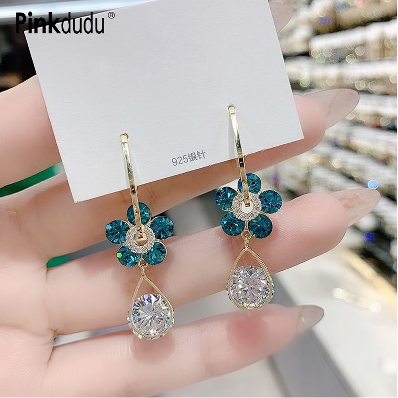 Khuyên tai PINKDUDU PD801 kiểu tiết hoa lấp lánh phong cách cổ điển thời trang cho nữ