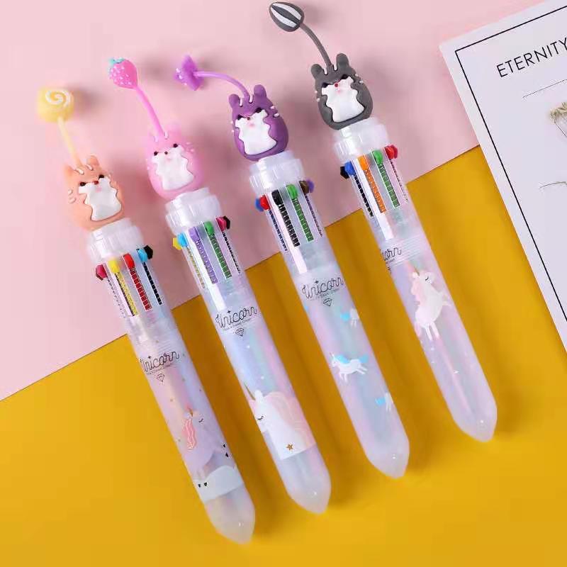 Bút bấm 10 ngòi khác màu hình thú dễ thương