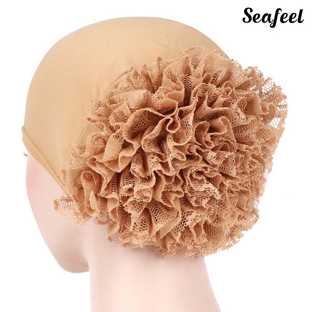 【SF】Mũ Trùm Đầu Vải Cotton Phối Ren Hoa Mềm Mại Màu Trơn Thời Trang Cho Nữ