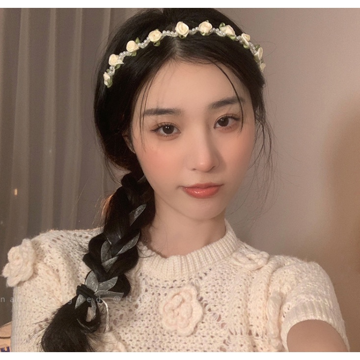 Băng Đô Đính Hoa Và Ngọc Trai Thiết Kế Mới Ngọt Ngào Thời Trang Dành Cho Nữ