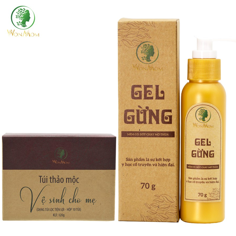 Combo 1 gel gừng giảm eo + 1 hộp thảo mộc vệ sinh cho mẹ Wonmom