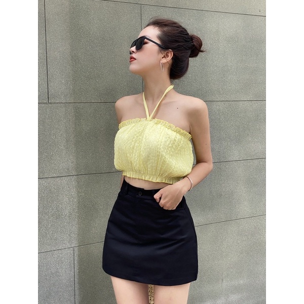 Áo xốp nhún mặc được 2 kiểu phong cách mùa hè (cột cổ hoặc áo ống)