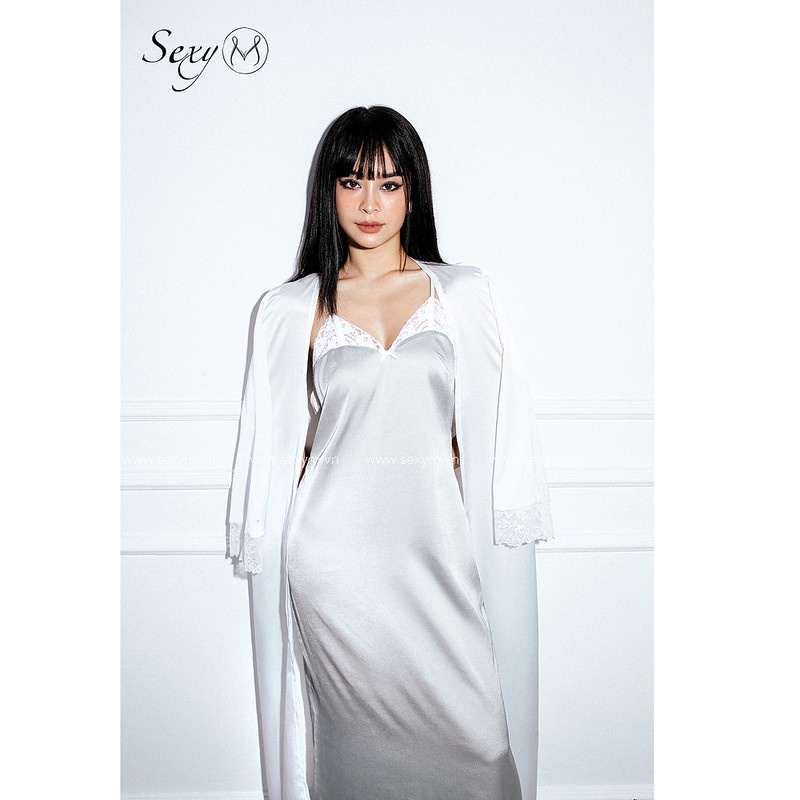 Sexy M Set Váy Ngủ Dài Áo Choàng Dài Ren Ngực SVN44