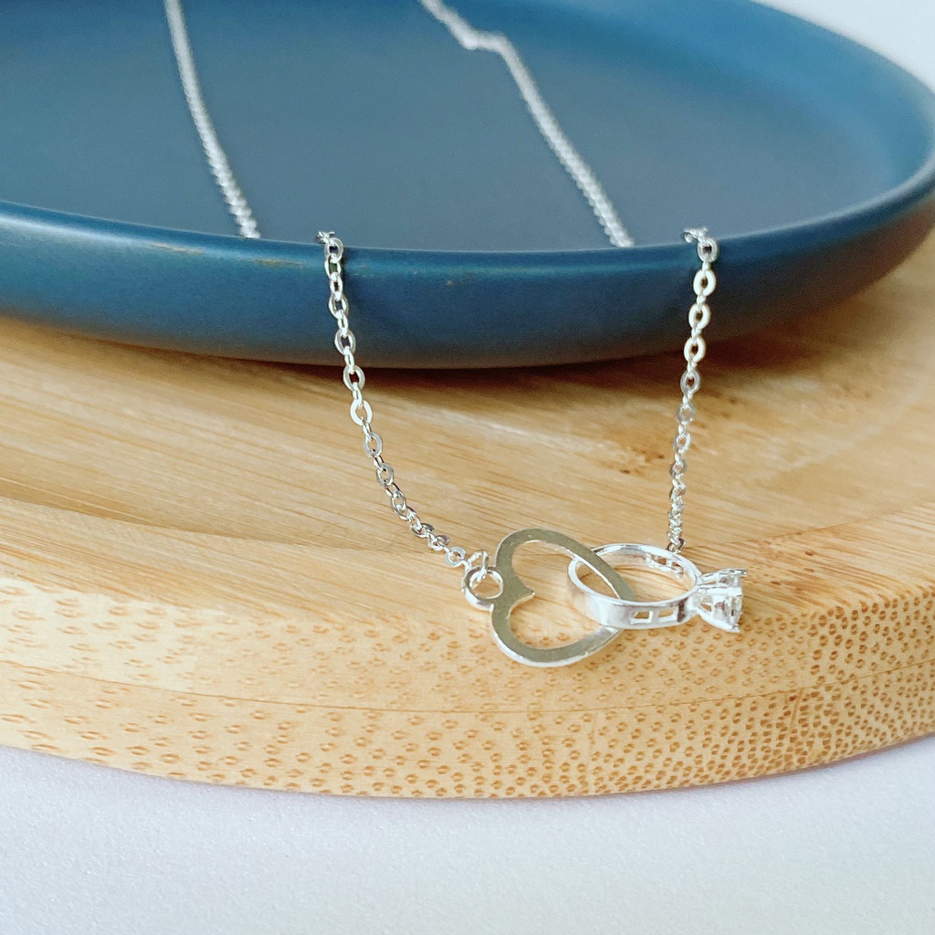 Dây chuyền bạc ATJ2293M mặt liền trái tim kẹp nhẫn ANTA Jewelry