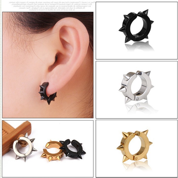 Bông Tai Nam Loại Kẹp Ko Cần Bấm Lỗ Tai Titan Không Đen TT 1699