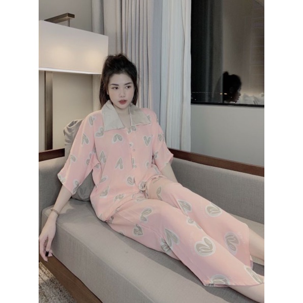 Đồ bộ Mango  -Bộ pijama Mango cánh dơi 2 túi áo, quần dài, lập thể lá bài size 40-60kg