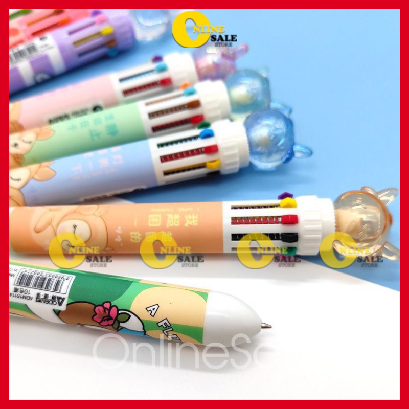 Bút bi học sinh hoạt hình 10 màu cute đủ các màu cơ bản xanh đen ngòi to viết êm tay mẫu mới nhất
