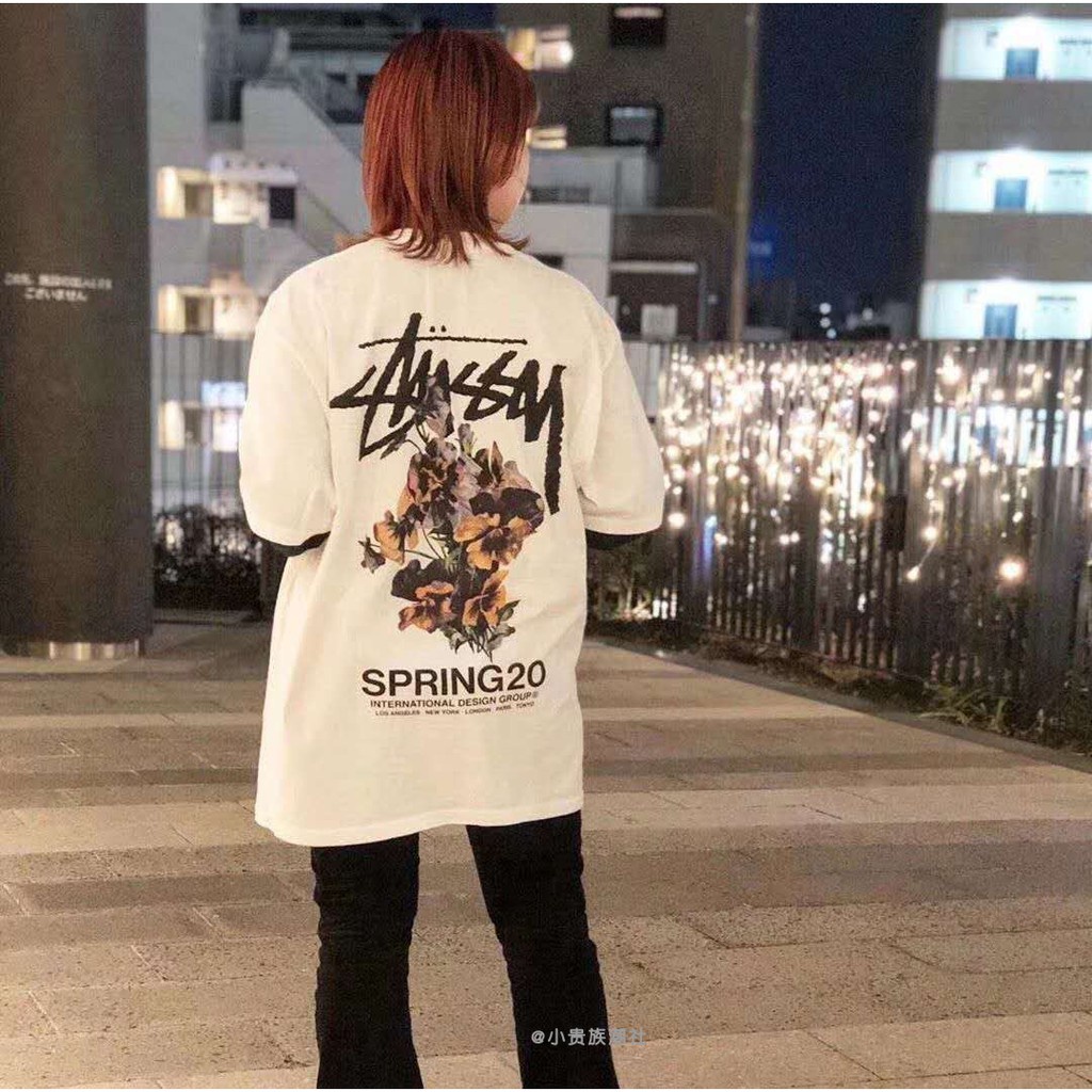 Áo thun Stussy tay ngắn dáng rộng in hoa thời trang nam nữ