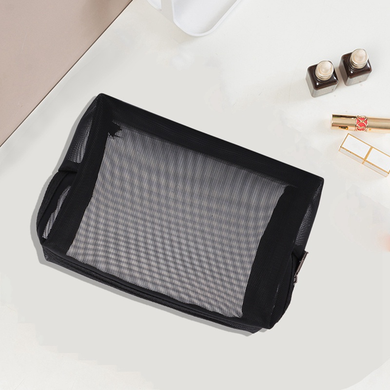 Bộ 3 Túi Lưới Đựng Mỹ Phẩm / Đồ Trang Điểm Màu Đen Có Khóa Kéo Tiện Dụng Khi Đi Du Lịch