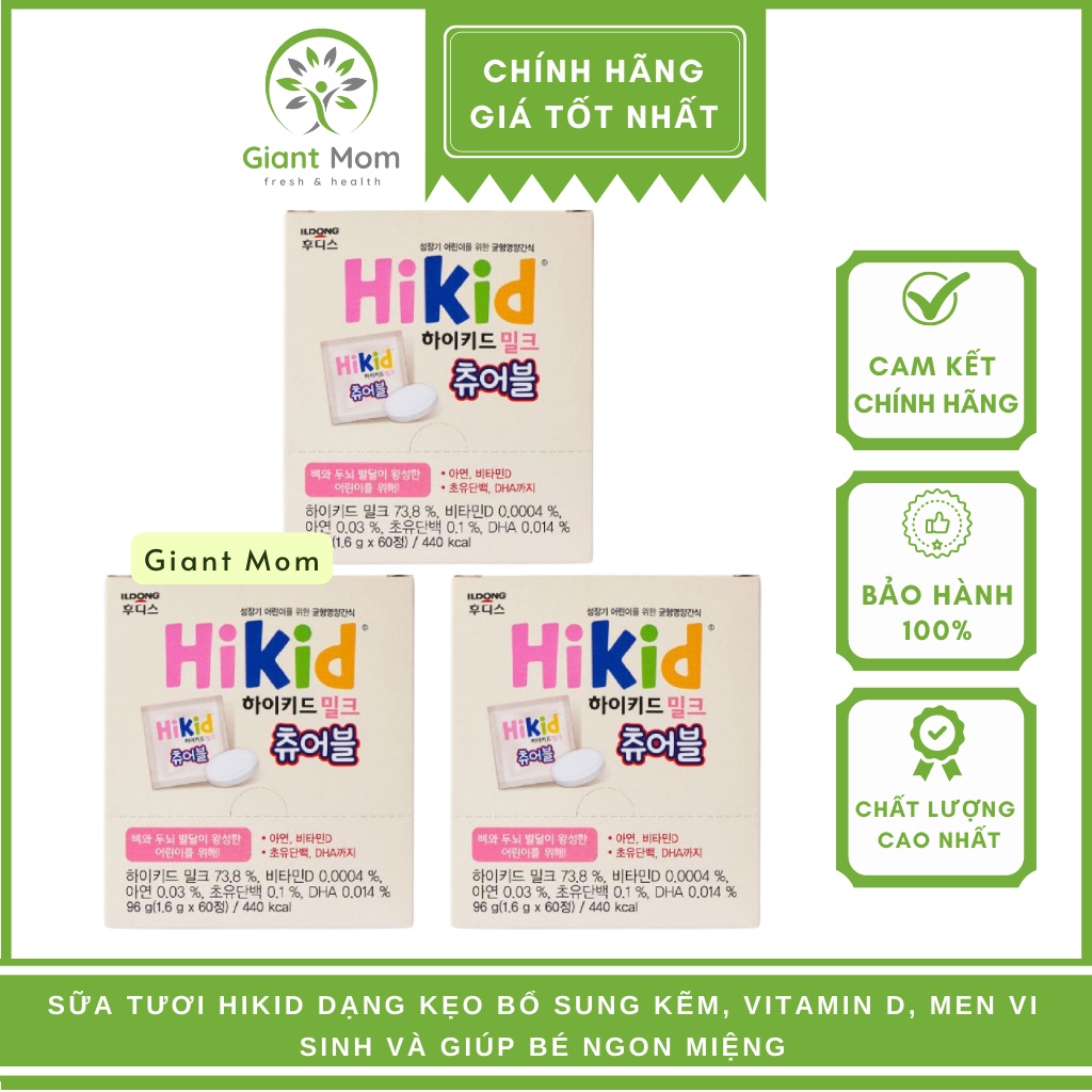 Sữa Tươi Hikid Dạng Kẹo Hàn Quốc - Hộp 60 Viên Cho Bé Từ 3 Tuổi