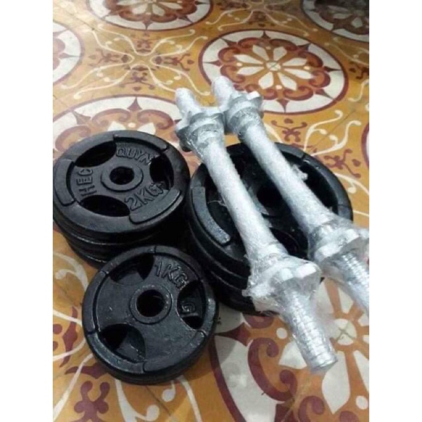 Bộ Tạ Tháo Lắp 12Kg (4 Bánh 2kg, 4 Bánh 1kg Và 2 Đòn Tay 35cm)