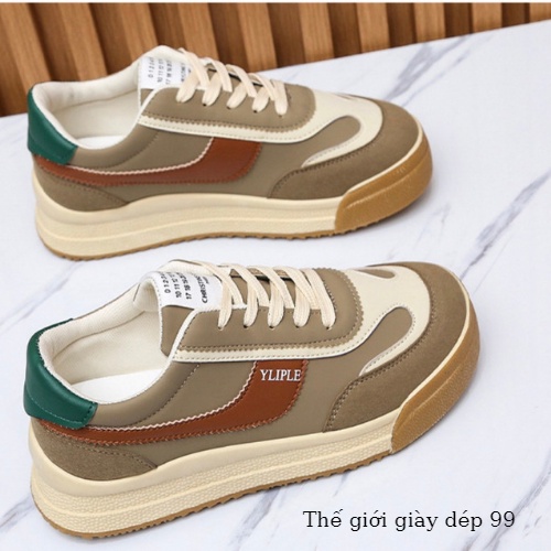 Giày thể thao nữ sneaker, giày nữ màu đen và nâu đế bằng mẫu xinh xắn hottrend 2021