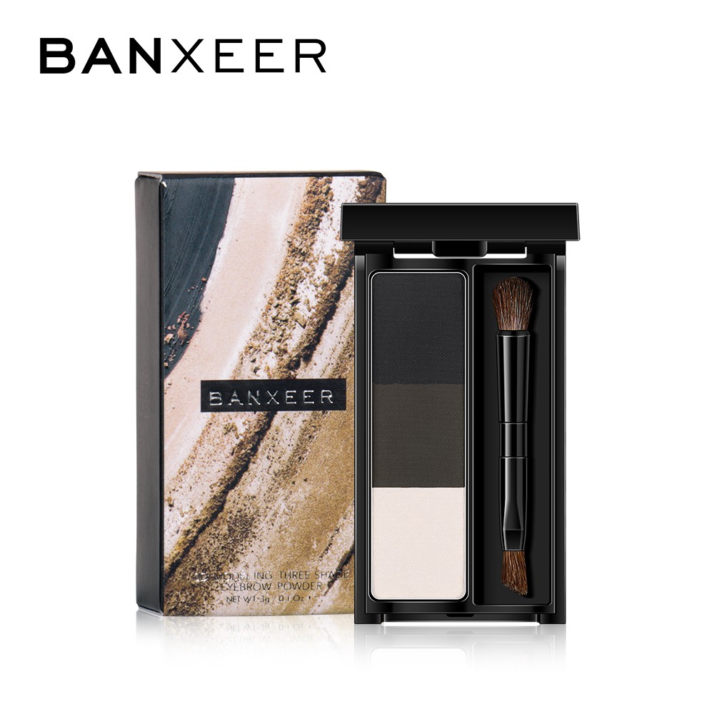 Bảng phấn trang điểm lông mày BANXEER 3 màu chống thấm nước lâu trôi kèm cọ 28g | BigBuy360 - bigbuy360.vn