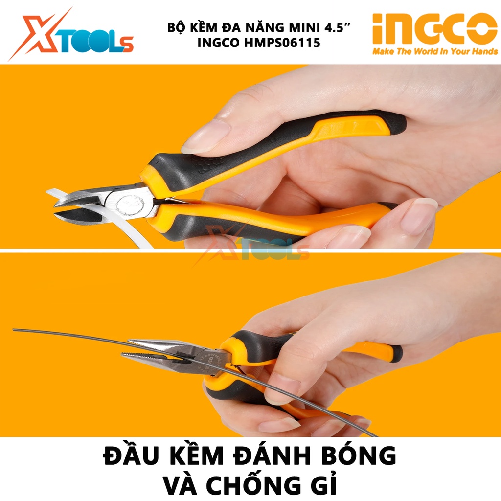 Bộ kìm mini làm trang sức 6 chi tiết INGCO HMPS06115 | Bộ kềm đa năng kích thước 4.5 inch gồm 6 kìm Kềm răng mini, Kềm c