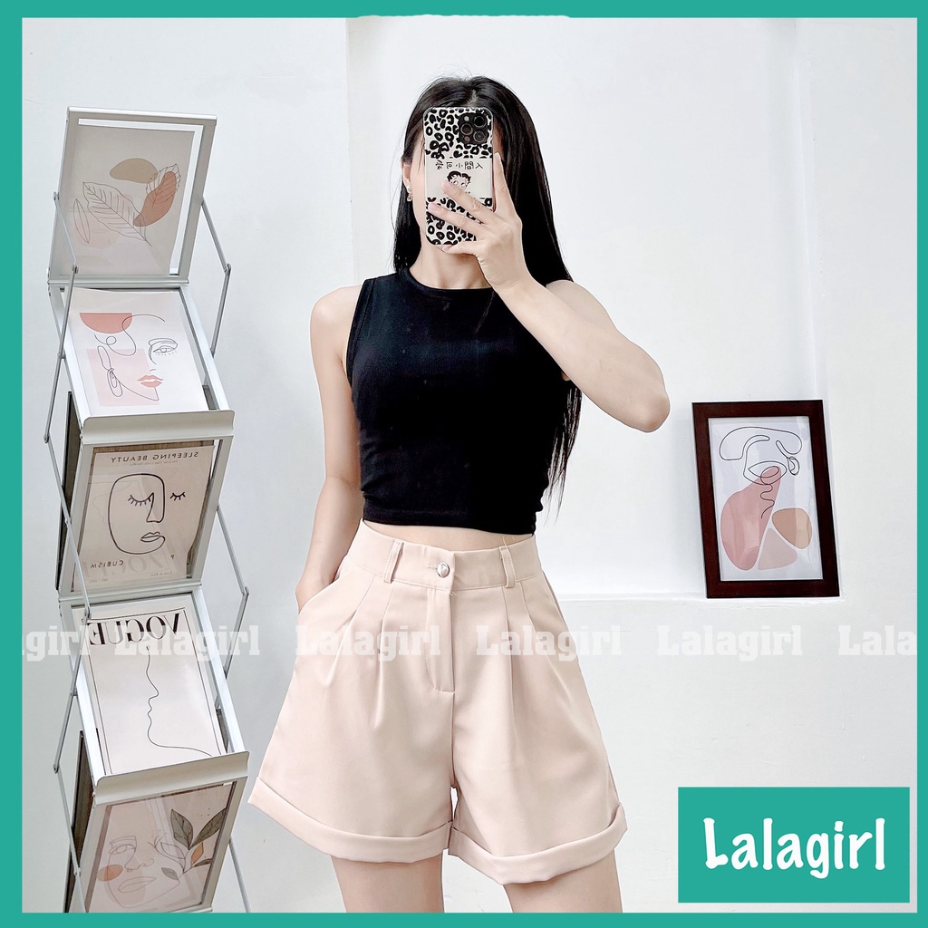 Quần Short Nữ Gập Gấu Cạp Cao Chất Vải Tuyết Mưa Cao Cấp