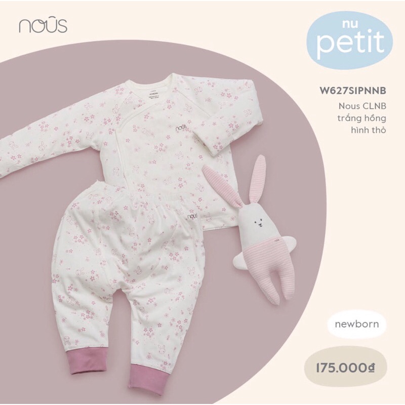 NOUS CLNB Bộ cài chéo trắng hồng hình thỏ new born