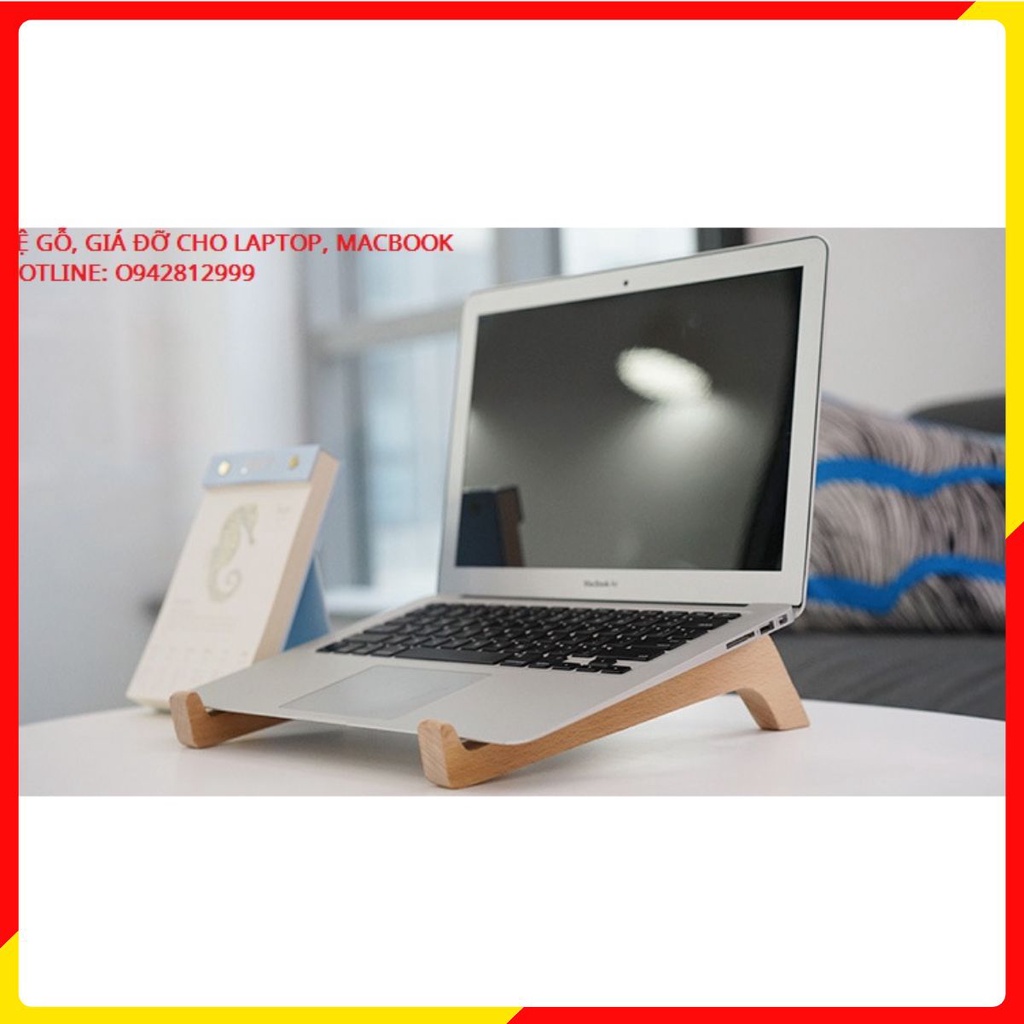 ❤️ Kệ gỗ cho laptop, macbook ❤️ Giá đỡ tản nhiệt cho macbook dạng chữ V bằng gỗ thông, loại 1 tầng bền đẹp