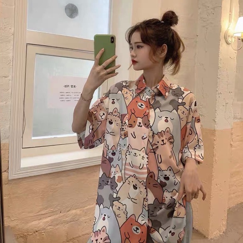 Áo sơ mi, áo sơ mi nam nữ unisex in hình mèo cute, chất vải poly mềm mát trẻ trung, cá tính MÃ-QC5