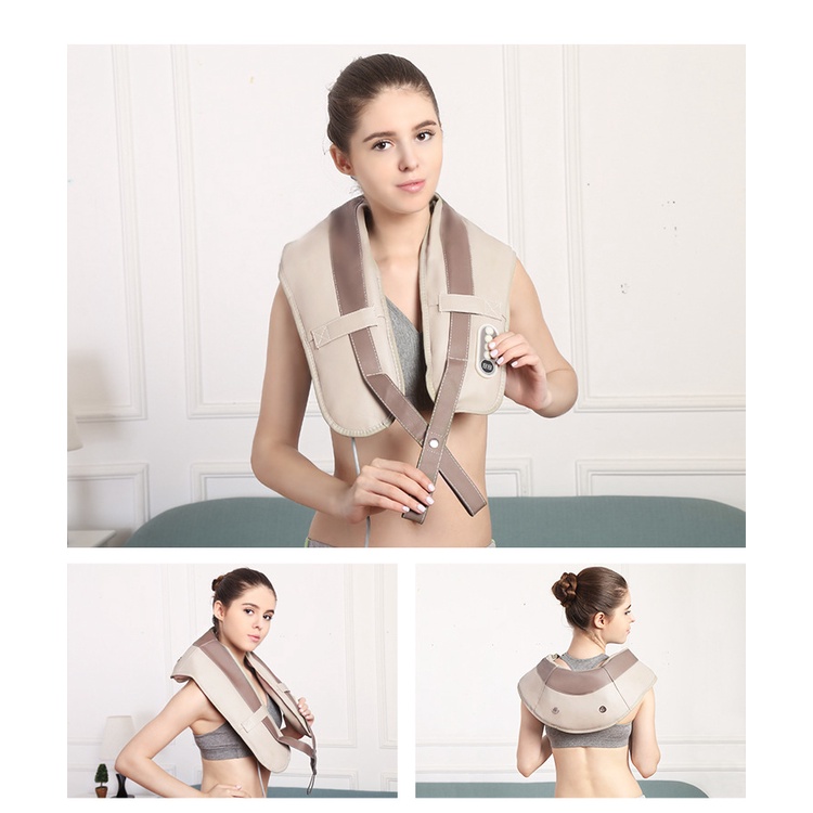 Đai Massage Cổ Vai Gáy KAW Chườm Nhiệt Chống Đau Mỏi 8 Con Lăn Massage Chính Hãng