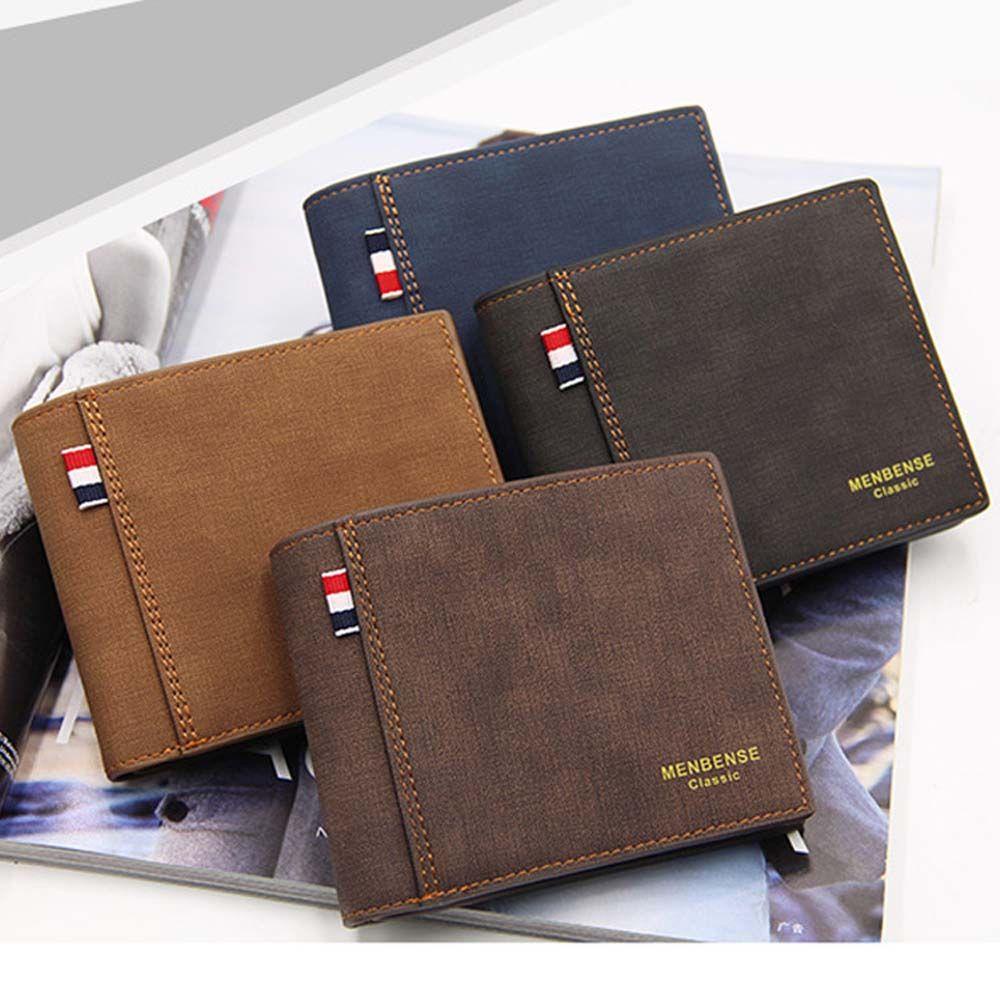 Ví Da PU Dáng Ngắn Nhiều Ngăn Đựng Thẻ Phong Cách Vintage Cho Nam