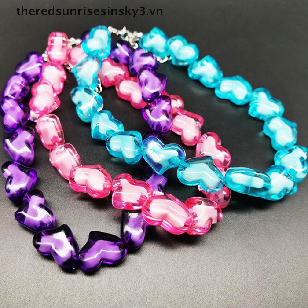 Vòng Cổ Choker Hình Trái Tim Bằng Acrylic Nhiều Màu Phong Cách Hip Hop Punk Cho Nữ