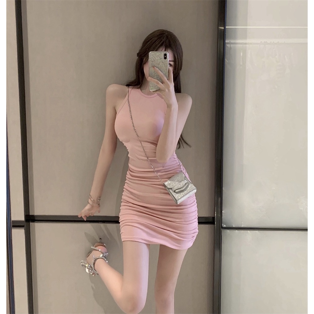 Đầm mini ZHELIHANGFEI sát nách cổ tròn xẻ tà dáng ôm thời trang gợi cảm