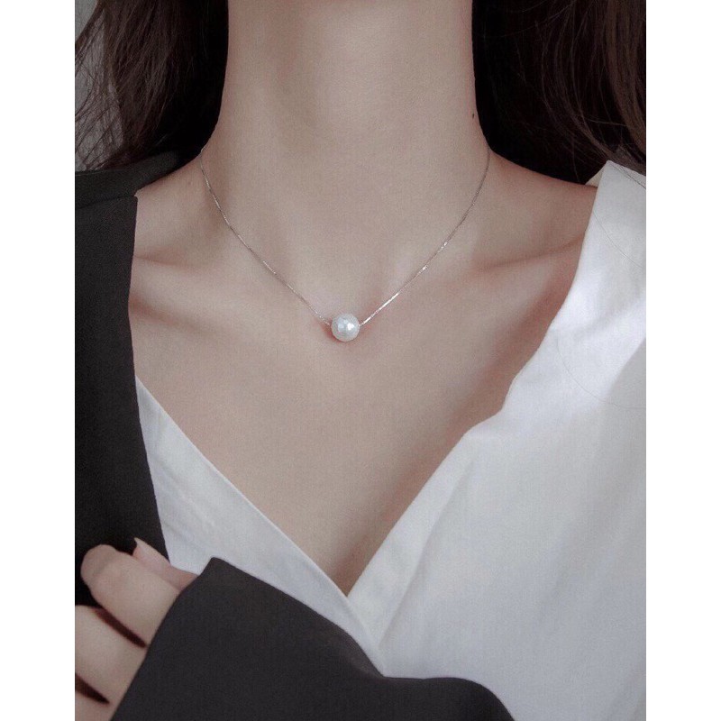 Dây chuyền liền mặt hạt Ngọc trắng nhân tạo bạc thật