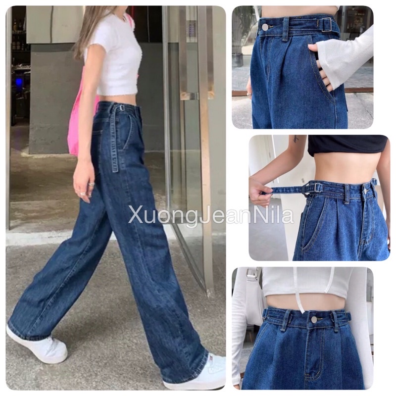 Quần jean ống rộng lưng chỉnh eo hai bên phù hợp nhiều size eo cực dễ mặc | BigBuy360 - bigbuy360.vn