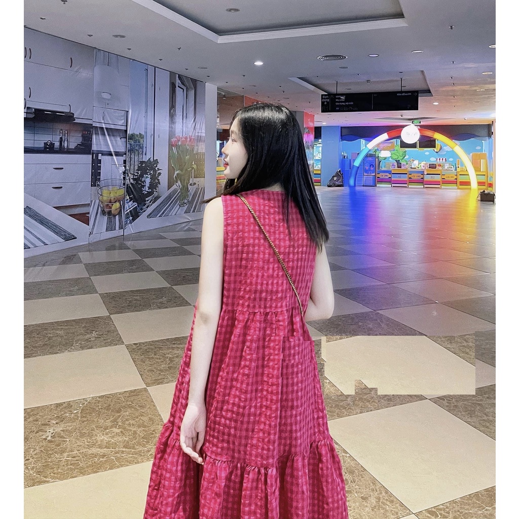 Váy Sát Nách Kẻ Caro Dáng Suông PEONYB Nữ [FREESHIP] Đầm midi dài kiểu bánh bèo tiểu thư hotgirl mặc đi biển hàn quốc