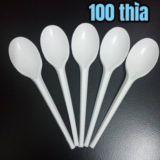 Set 100 muỗng nhựa - thìa nhựa trắng cao cấp cho quán trà sữa, quán ăn