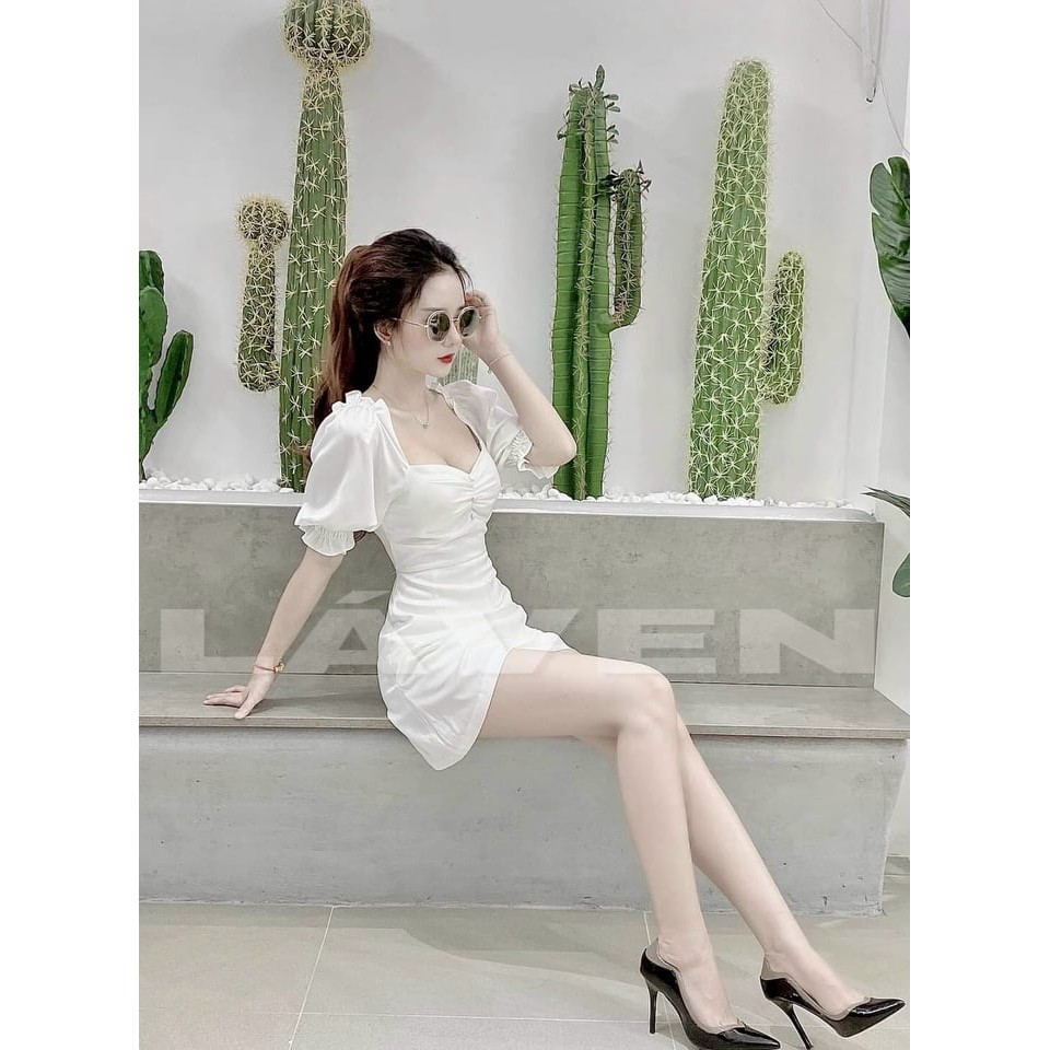 Đầm Ôm Body ĐÍnh Nút Tay Phồng Hở Lưng Siêu Xinh Quyến Rũ Chất Lụa Satin Mềm Mịn ( Có Mút Ngực ) | BigBuy360 - bigbuy360.vn