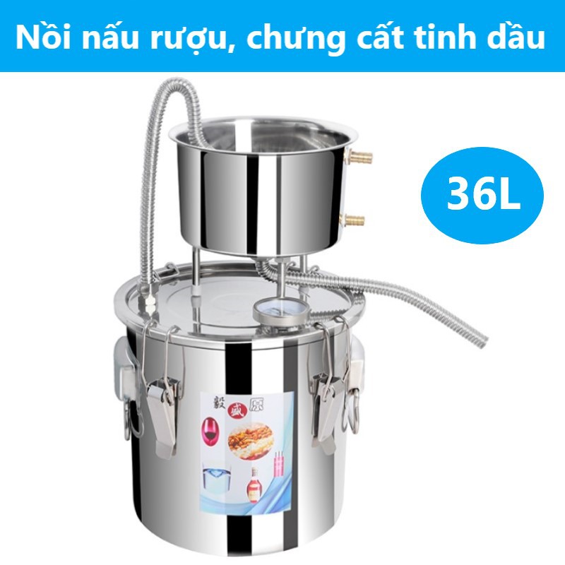 Nồi nấu rươu đa năng Inox 36L (tặng máy bơm mini) chưng cất tinh dầu, nước hoa hồng, hấp xôi luộc gà hầm canh