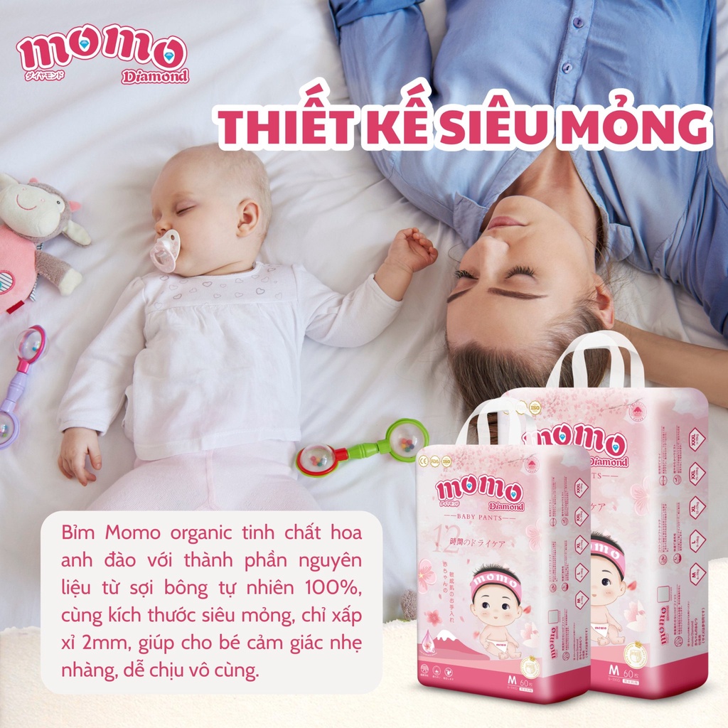 Bỉm Tã dán/ quần Momotaro / MOMO DIAMOND ORGANIC S64,M62,M60,L54,XL50,XXL48,XXXL46