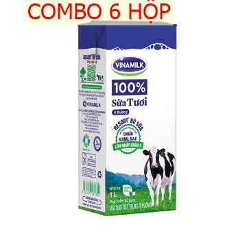 COMBO 6 HỘP SỮA TƯƠI TIỆT TRÙNG VINAMILK 100% KHÔNG ĐƯỜNG, CÓ ĐƯỜNG, ÍT ĐƯỜNG - HỘP GIẤY 1L