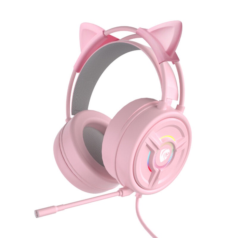 【Spot】Local Delivery High-quality Cute Cat Ears Eat Chicken Head-mounted Wired Gaming Desktop Laptop Headset Built-in Mi