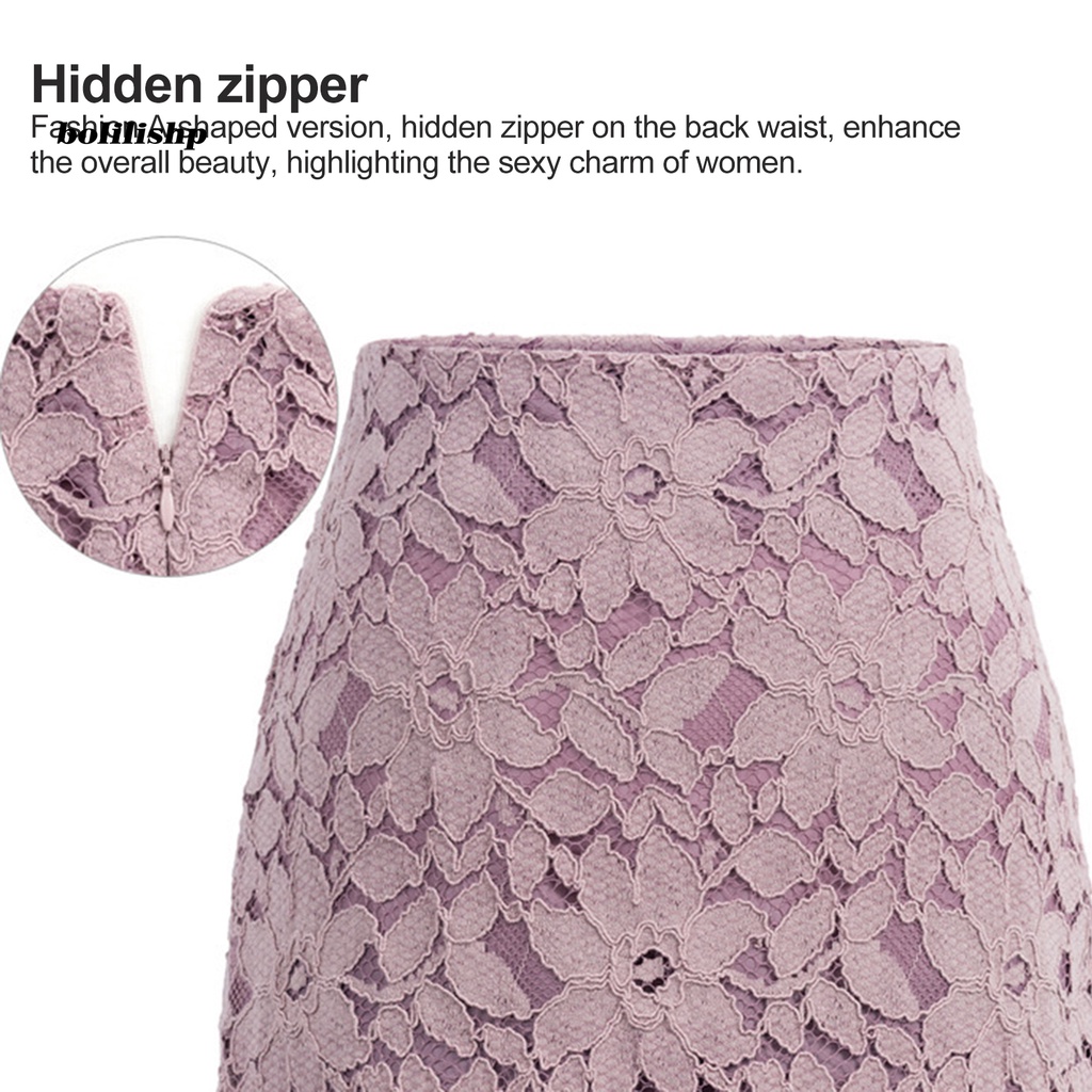 Chân Váy Ren Chữ A Dài Ngang Gối Lưng Cao Thanh Lịch Cho Văn Phòng