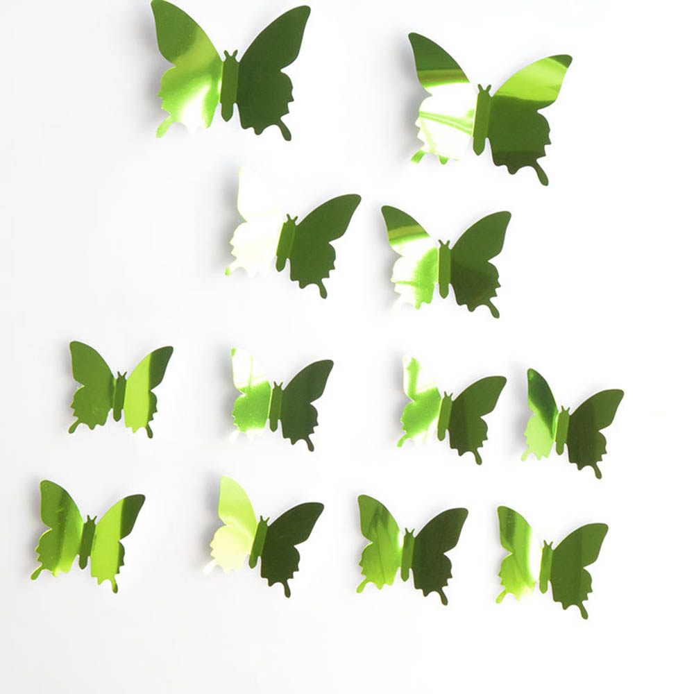 12 Sticker Dán Tường Họa Tiết Hình Con Bướm Màu Gương Dùng Trong Trang Trí Phòng Khách, Phòng Ngủ