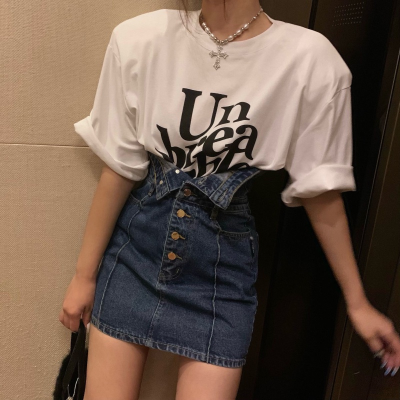 COZOKC Chân váy jean Lưng Cao Thời Trang Hong Kong