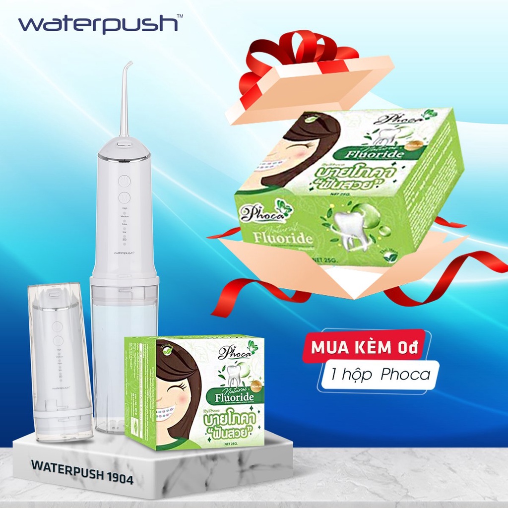 Combo Máy tăm nước Du Lịch WaterPush 1904 màu Trắng + Kem đánh răng Phoca chính hãng Thái Lan