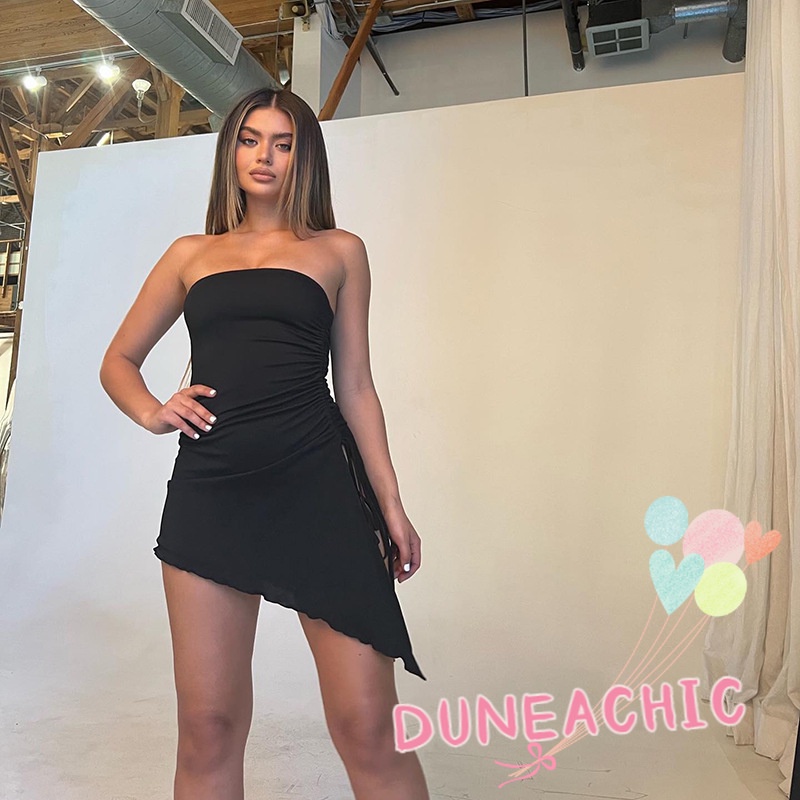 DUNEA Đầm không tay thiết kế xẻ tà phối dây rút quyến rũ cho nữ