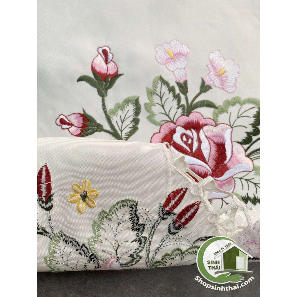 Tấm khăn trải bàn bằng vải thêu hoa cao cấp sang trọng - vải cotton trắng - Chọn kích thước - giao hoa văn ngẫu nhiên
