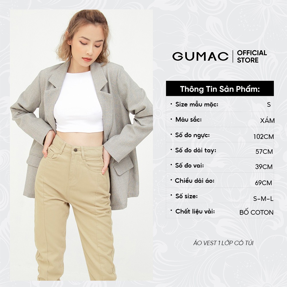 Áo vest phối nắp túi GUMAC chất bố cotton dày dặn AB5135 | BigBuy360 - bigbuy360.vn