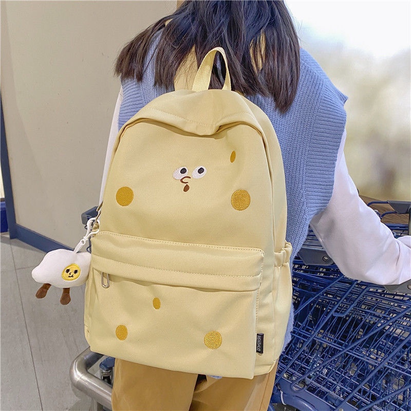 Ba Lô Đi Học Họa Tiết Phô Mai Hoạt Hình Đơn Giản Phong Cách Harajuku Nhật Bản Cho Nữ
