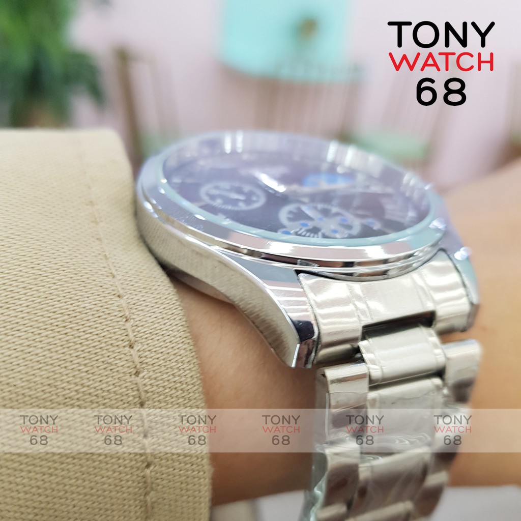 Đồng hồ nam Nibosi dây bạc mặt đen 3 kim chống nước chính hãng Tony Watch 68